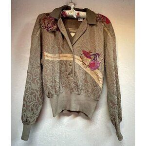 Vintage Marc D'alcy Womens Collar Pullover Sweater Size Small Beige Embroidered